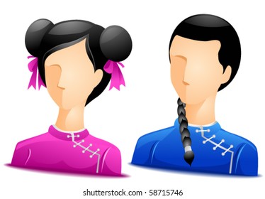 Chinese Avatars wearing traditional Chinese outfit - Vector