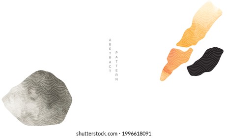 Chinese background with Asian traditional icon vector. Gold and black texture with wave pattern in vintage style. Abstract landscape banner design.