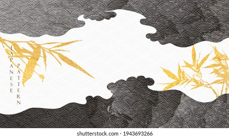 Chinese background with black and gold texture vector. Cloud and bamboo decoration in vintage style.