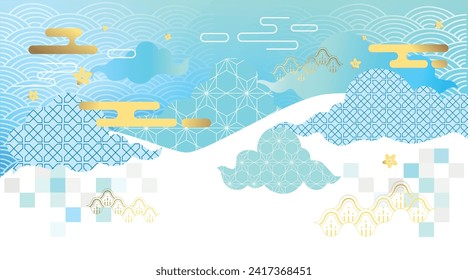 Chinese background with clouds on white and blue background
