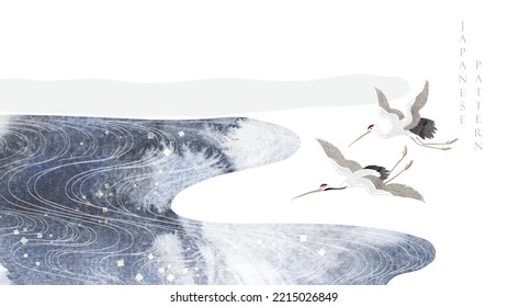 Chinese background decorations with gray watercolor texture in vintage style. Abstract art landscape with brush stroke painting with hand drawn wave elements