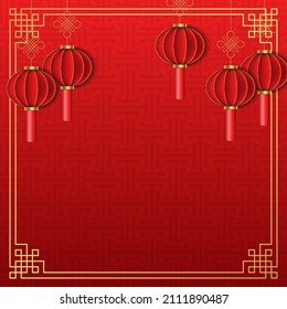 Chinese background, decorative classic festive red background and gold frame, vector illustration