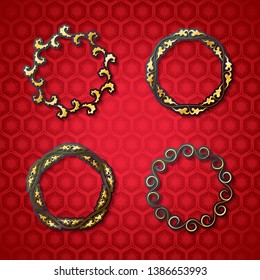 Chinese background with decorative vector ornament frames. Good for greeting cards, invitations, covers, posters design. Golden and red colors.