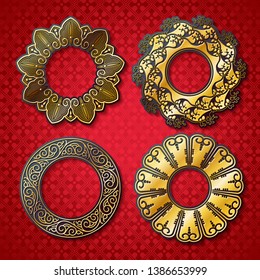 Chinese background with decorative vector ornament frames. Good for greeting cards, invitations, covers, posters design. Golden and red colors.