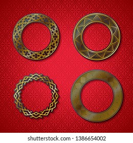 Chinese background with decorative vector ornament frames. Good for greeting cards, invitations, covers, posters design. Golden and red colors.