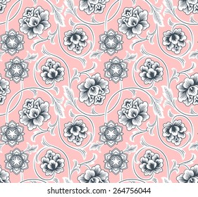 Chinese background with flowers. Seamless pattern.