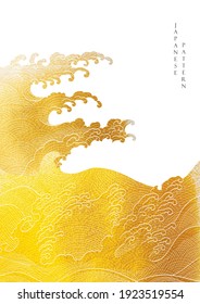 Chinese background with hand drawn wave pattern vector. Gold texture with Asian traditional banner design. Oriental line element in vintage style.