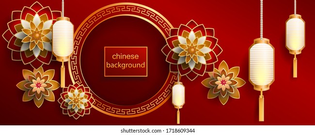 Chinesischer Hintergrund / Vektorgrafik / Grußkarte, Einladung, Poster, Broschüre, Kalender, Flyer, Banner