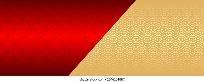 Vector de fondo chino, diseño de banners orientales con color rojo dorado con espacio vacío, plantilla de arte tradicional chino de año nuevo