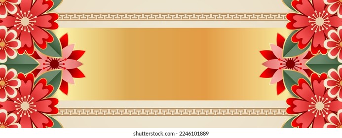 Vector de fondo chino, diseño de banners orientales con color rojo dorado con espacio vacío, plantilla de arte tradicional chino de año nuevo