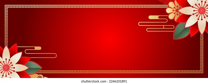 Chinese background vector, oriental banner design with gold red color with empty space, chinese new year traditional art template