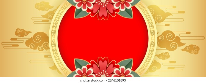 Chinese background vector, oriental banner design with gold red color with empty space, chinese new year traditional art template