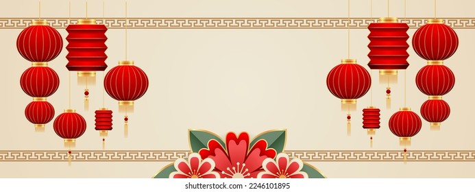 Chinese background vector, oriental banner design with gold red color with empty space, chinese new year traditional art template