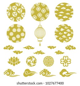 Chinese backgrounds vector. Gold geometric traditional patterns. Cover page, template, poster, backdrop. Elements of design.