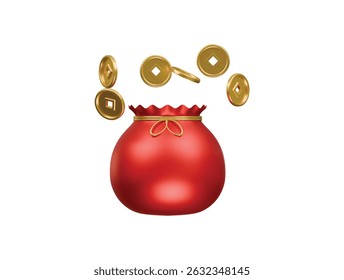 Chinese bag coin icon 3d illustration render