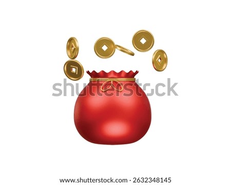 Chinese bag coin icon 3d illustration render