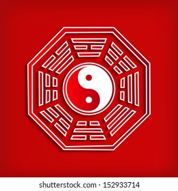 Chinese Bagua symbol on red - vector illustration