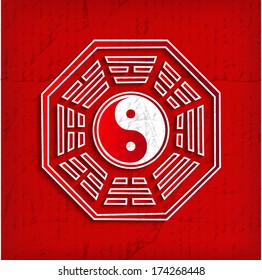 Chinese Bagua symbol on red - vector illustration