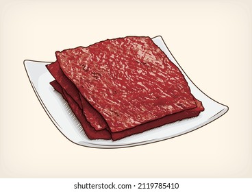 Chinese Bak Kwa on White Plate Isolated Drawing Vector Realistic