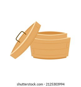 Chinese bamboo steamer basket vector isolated on white background.