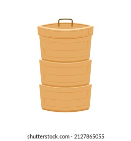 Chinese bamboo steamer basket vector isolated on white background.