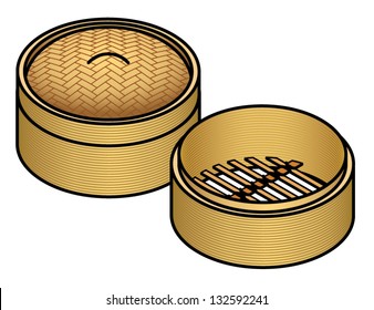 Chinese bamboo steamers with lid.