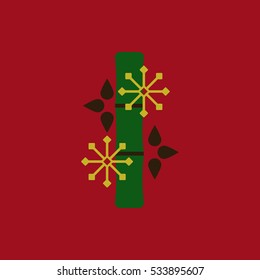Chinese bamboo Vector illustration of bamboo and snowflakes in flat style