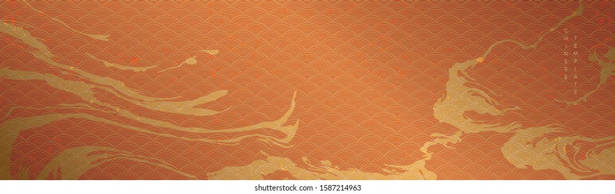 Chinese banner with abstract elements vector. Oriental template with Japanese wave pattern. Painting brush background.