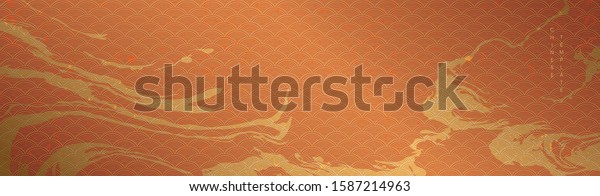 Chinese\
banner with abstract elements vector. Oriental template with\
Japanese wave pattern. Painting brush\
background.