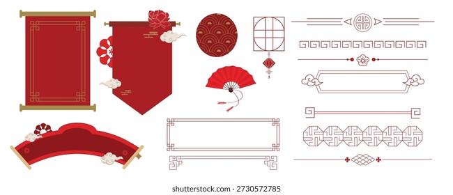 Banner chinês e objeto de elemento de sinal horizontal para cartão de convite e decoração