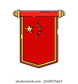 Chinese Banner Illustration, A vertical red banner featuring the Chinese flag, used for festive decorations.