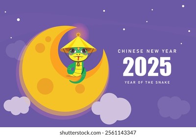 Chinese banner, Chinese New Year 2025, celebrating the Year of the Snake. Backgrounds with a snake and geometric shapes. Vector illustration. Astrology China lunar calendar animal symbol.