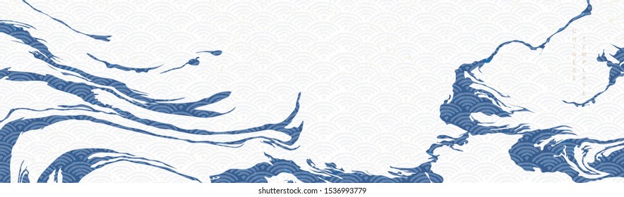 Chinese banner with wave brush stroke pattern vector in banner style. Oriental ornament background. Abstract elements.