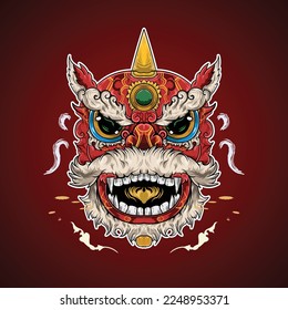 Vector de dibujo de ilustraciones de la celebración china de Barongsai. Conocida como la danza tradicional de china en el año nuevo y que hace con el poderoso dragón.