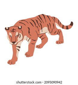 Chinese bengal tiger for new year decoration. Big cat. Asian talisman, astrology, religion. Flat style in vector illustration. Isolated elements on white background. 