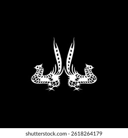 Chinese Bird Illustration in Black White, Asian Ornamental, Oriental Style, can use for Logo Gram, Pictogram, Apps, Website, Ornate, Decoration or Graphic Design Element. Vector Illustration