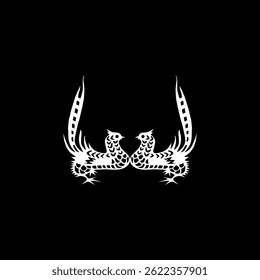 Chinese Bird Illustration in Black White, Asian Ornamental, Oriental Style, can use for Logo Gram, Pictogram, Apps, Website, Ornate, Decoration or Graphic Design Element. Vector Illustration