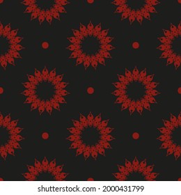 Chinesischer abstrakter, schwarz-roter, nahtloser Vektorhintergrund. Tapete in einer Vintage-Stilvorlage. indisches Blumenelement. Grafische Ornamente für Gewebe, Verpackung, Verpackung.