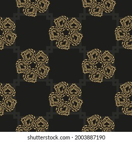 Chinese black and yellow abstract seamless vector background. Wallpaper in a vintage style template. Indian floral element. Graphic ornament for wallpaper, fabric, packaging and paper.