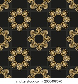 Chinese black and yellow abstract seamless vector background. Indian floral element. Graphic ornament for wallpaper, fabric, packaging, wrapping.