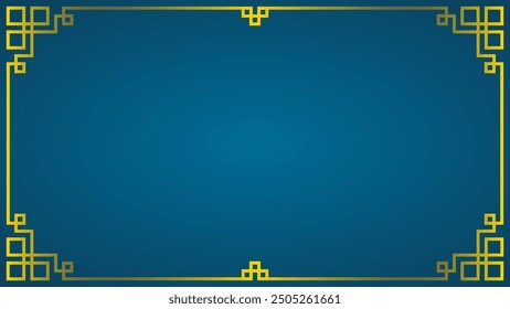 Chinese blue background with gold squares pattern.