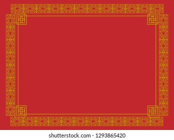 Chinese Border Ornament Traditional Frame On Red Background