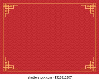 Chinese Border Ornament Traditional Frame On Red Background