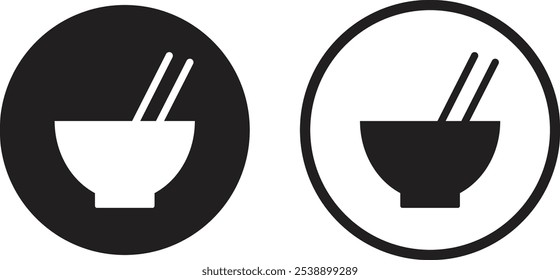 Icono de tazón chino en dos estilos . Icono chino de la comida . Tazón con dos palillos icono Vector