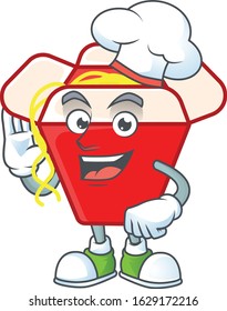 Chinese box noodle cartoon character wearing costume of chef and white hat
