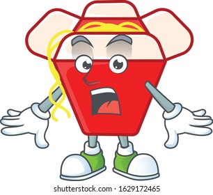 Chinese box noodle cartoon character design on a surprised gesture