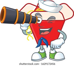 Chinese box noodle cartoon happy Sailor style with binocular