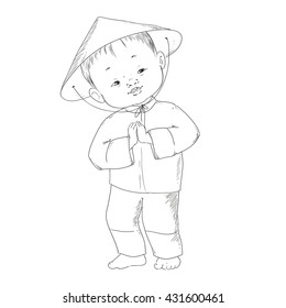 Chinese boy. Child for coloring book vector