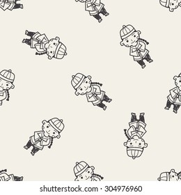 Chinese boy doodle seamless pattern background