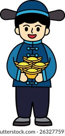 Chinese boy holding ancient chinese money